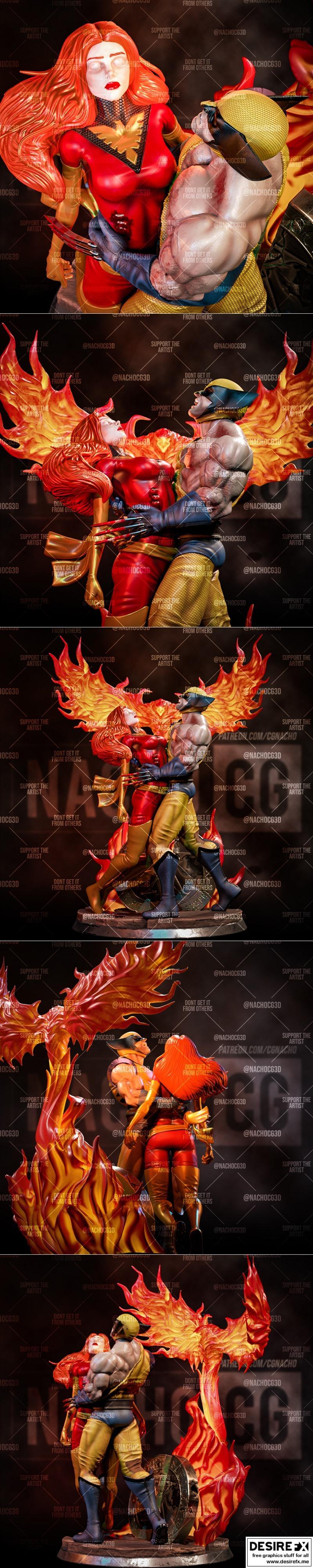 金刚狼与Jean的凤凰牺牲 3D打印模型|Fan Art – Wolverine and Jean – Phoenix Sacrifice – 3D Print Model STL