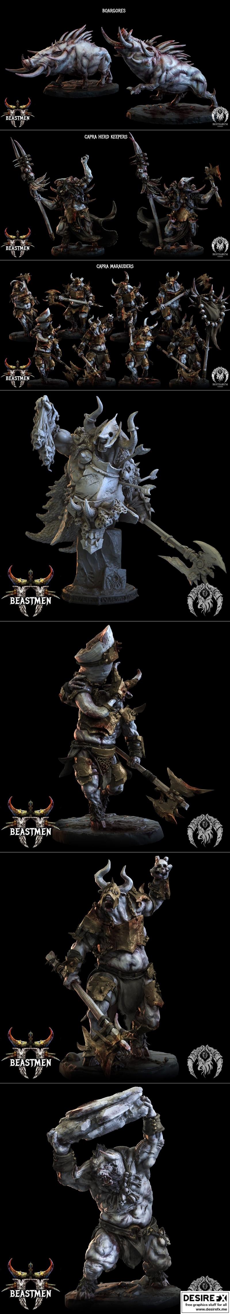 Bestiarum迷你模型——兽人系列3D打印模型|Bestiarum Miniatures – Beastmen Part 2 – 3D Print Model STL