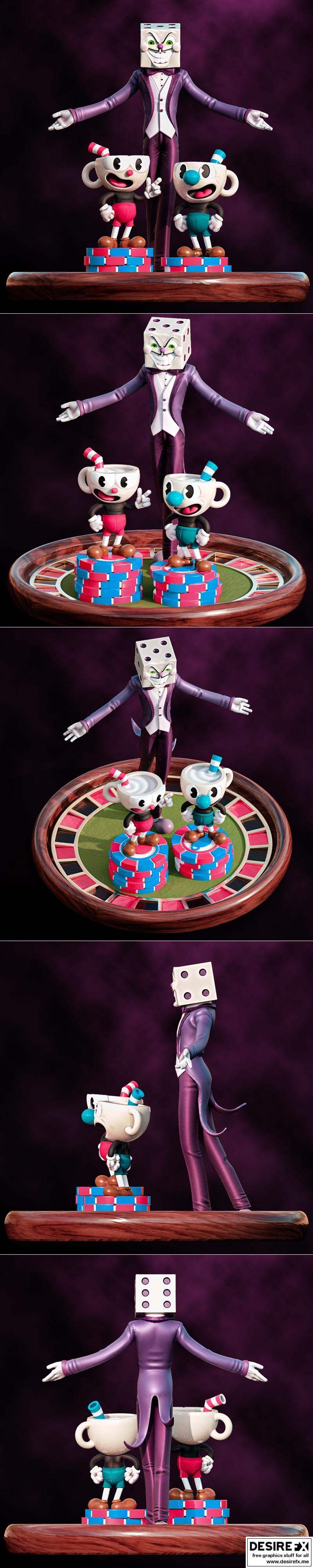 Cuphead与Mugman及KingDice 3D打印模型|Cuphead Mugman and kingdice – 3D Print Model STL
