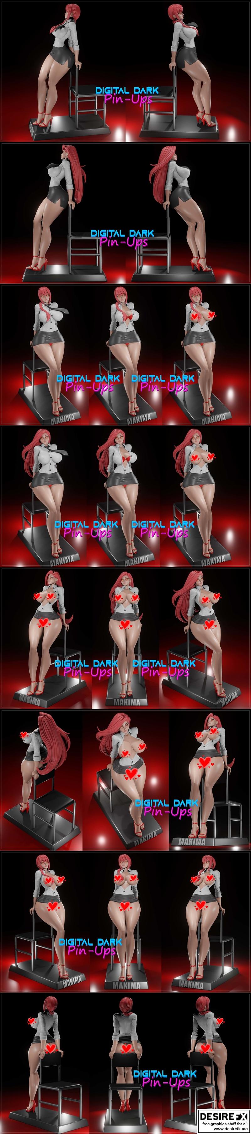 数字暗黑贴纸—— Chainsaw Man 麻美 3D打印模型|Digital Dark Pin-Ups – Makima Chainsaw Man – 3D Print Model STL