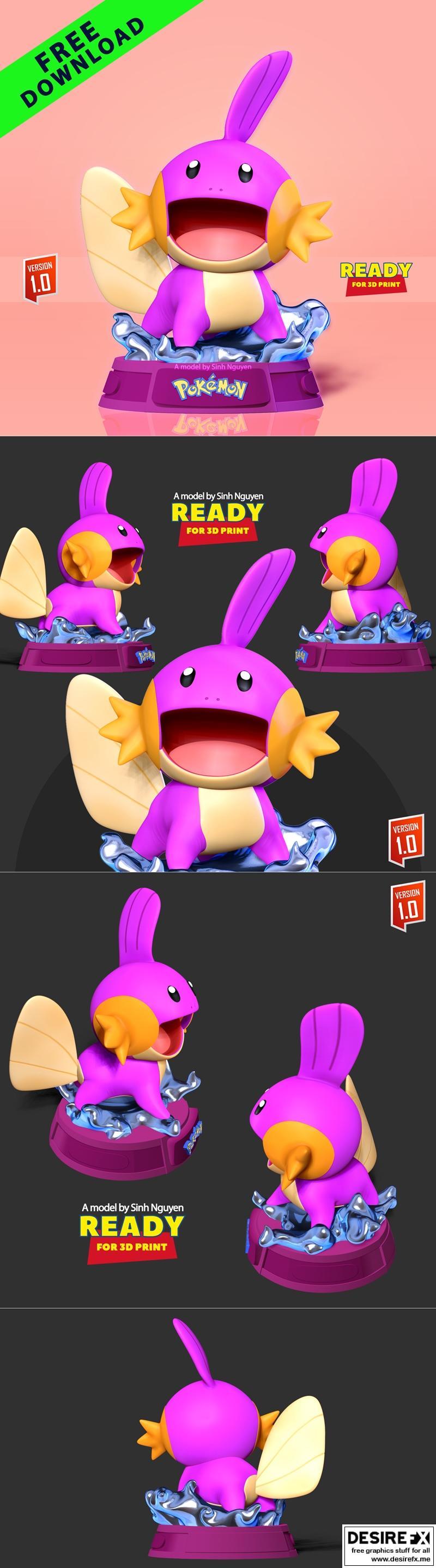 闪耀的 Mudkip 3D打印模型|Shiny Mudkip – Pokemon Fanart – 3D Print Model STL