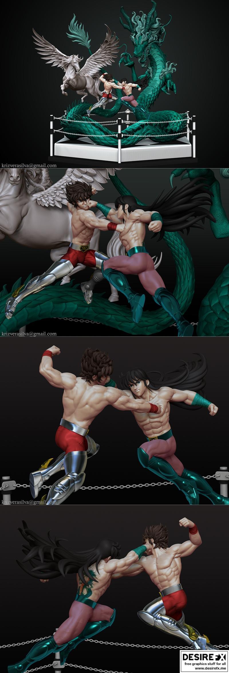 圣斗士星矢 - 仙宫之斗 - 塞亚对希尔琉 3D打印模型|Saint Seiya – Seiya VS Shiryu – 3D Print Model STL
