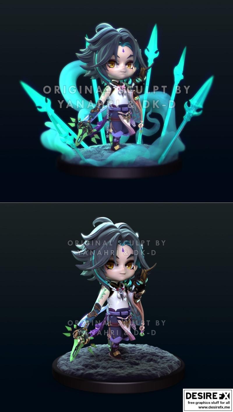 原神小乔手办3D打印模型|Genshin Impact Chibi Xiao Fan Art – 3D Print Model STL