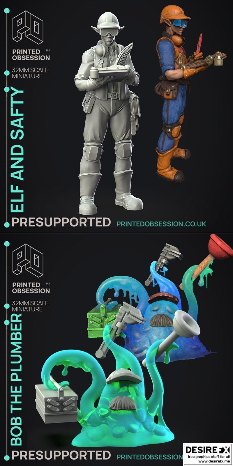 地下清洁公司——精灵与安全员与鲍勃·水管工 3D打印模型|Dungeon Cleaning Inc – Elf and Safty and Bob The Plumber – 3D Print Model STL