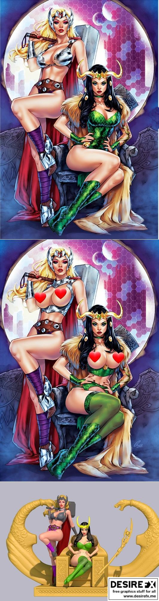 雷神与洛基 3D打印模型|Lady Thor and Lady loki – 3D Print Model STL