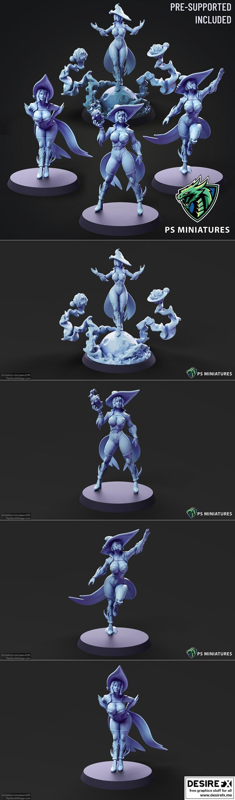 PS迷你模型——诡秘女巫套装 3D打印模型|PS Miniatures – Arcane Witch Bundle – 3D Print Model STL