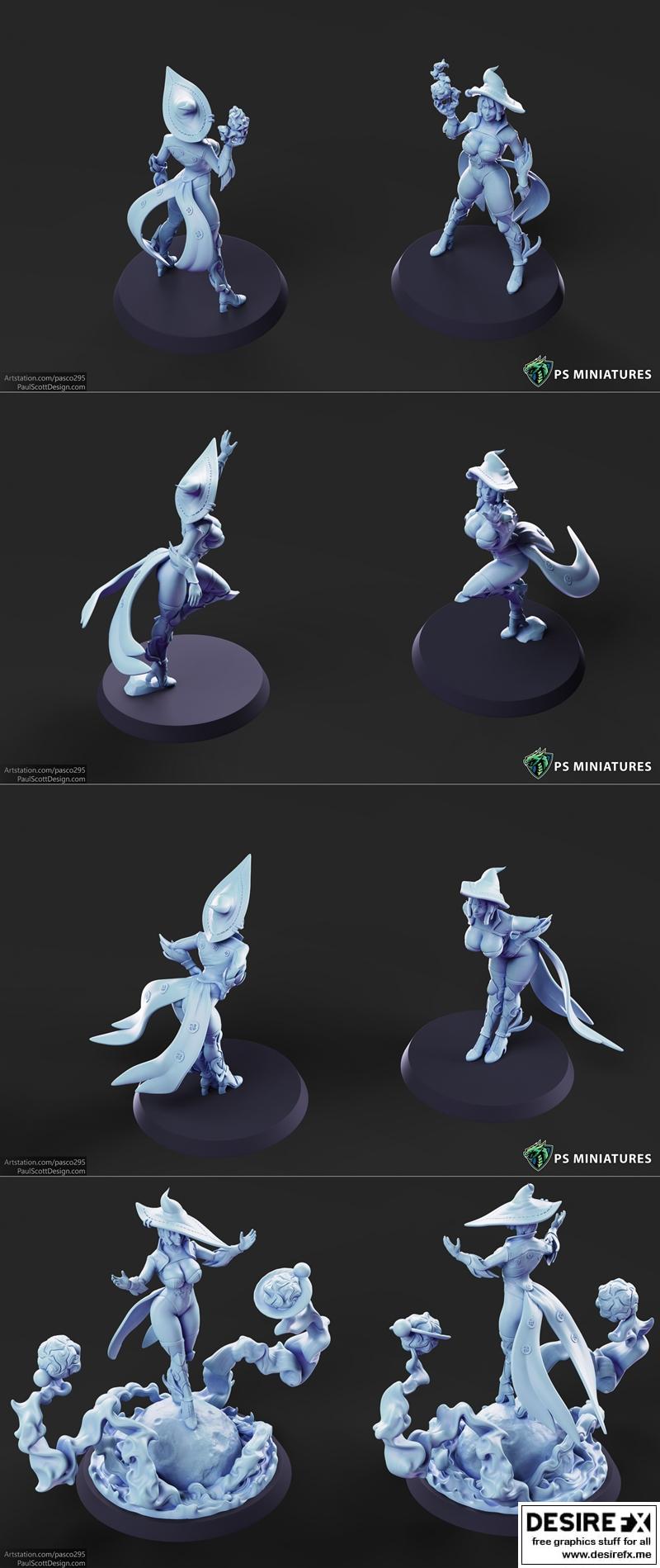 PS迷你模型——诡秘女巫套装 3D打印模型|PS Miniatures – Arcane Witch Bundle – 3D Print Model STL