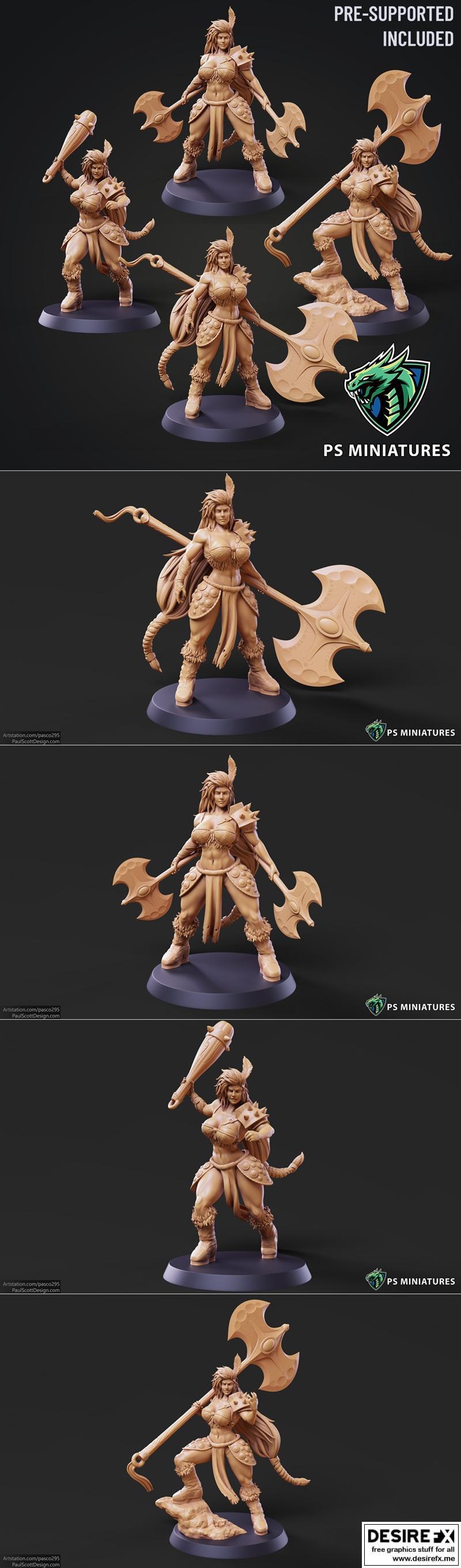 PS迷你模型- barbarian战技大师套装及贴纸人物-3D打印模型|PS Miniatures – Barbarian Battlemaster Bundle and Pinups – 3D Print Model STL
