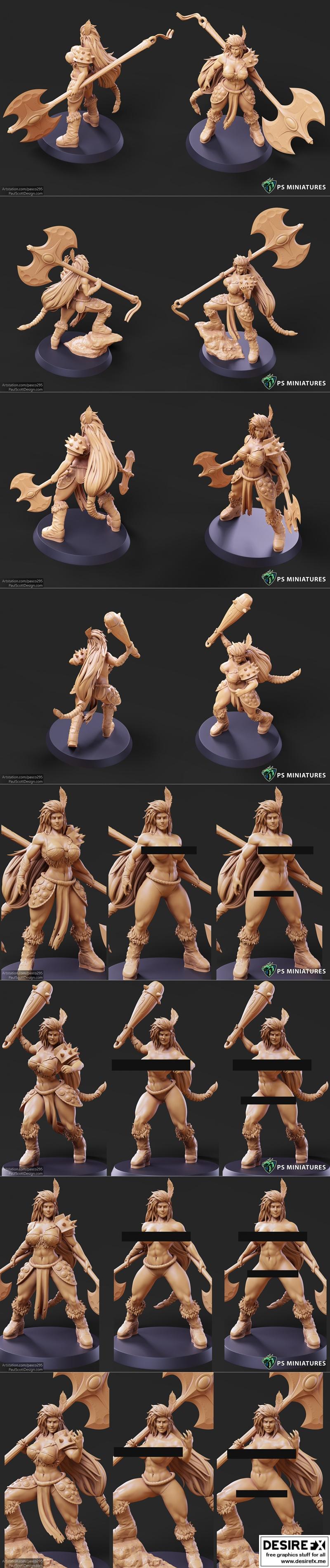 PS迷你模型- barbarian战技大师套装及贴纸人物-3D打印模型|PS Miniatures – Barbarian Battlemaster Bundle and Pinups – 3D Print Model STL