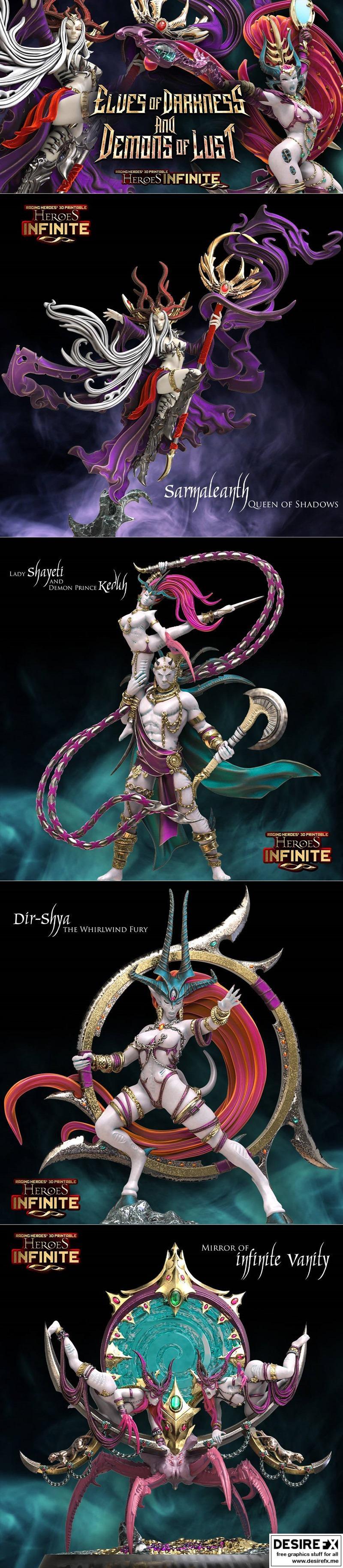 英雄无限——暗 Elf 与情欲恶魔 3D打印模型|Heroes Infinite – Elves of Darkness and Demons of Lust February 2022 – 3D Print Model STL
