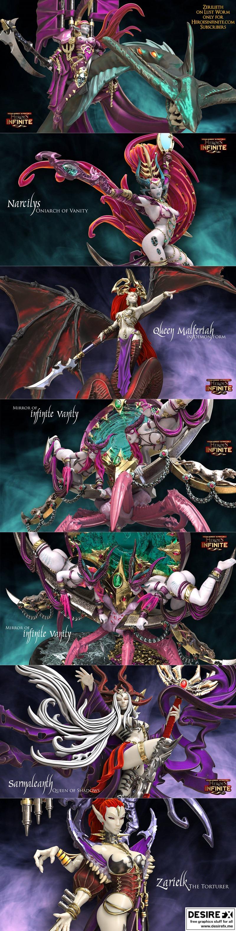 英雄无限——暗 Elf 与情欲恶魔 3D打印模型|Heroes Infinite – Elves of Darkness and Demons of Lust February 2022 – 3D Print Model STL