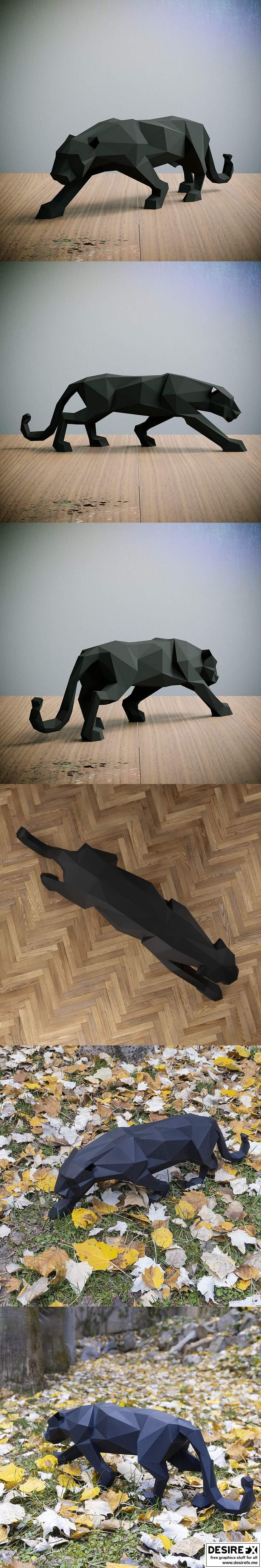 低多边形豹子——3D打印模型|Low Poly Panther – 3D Print Model STL