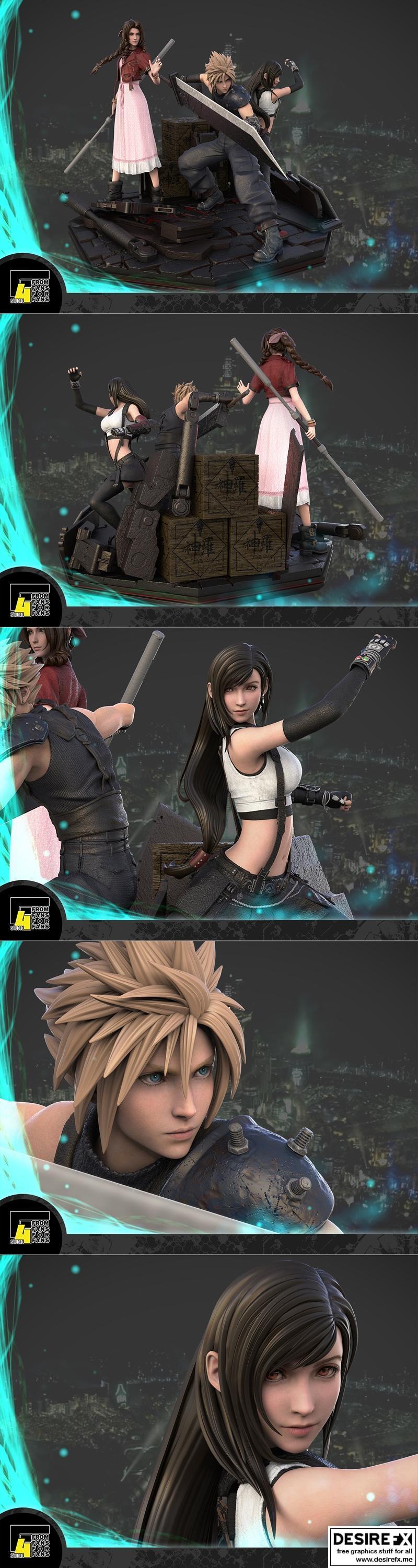 最终幻想7重制版 云 阿蕾希特 Tifa 3D打印模型|F4 studio – Final Fantasy 7 Remake Cloud, Aerith, Tifa Diorama – 3D Print Model STL