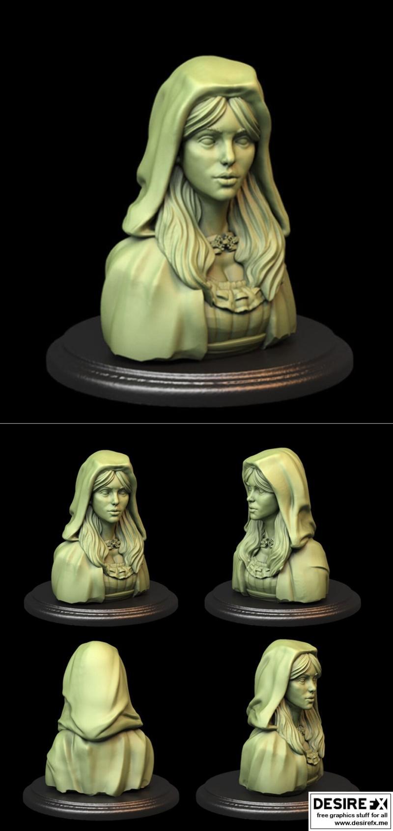 3D打印模型： hooded girl bust|Hooded Girl Bust – 3D Print Model STL