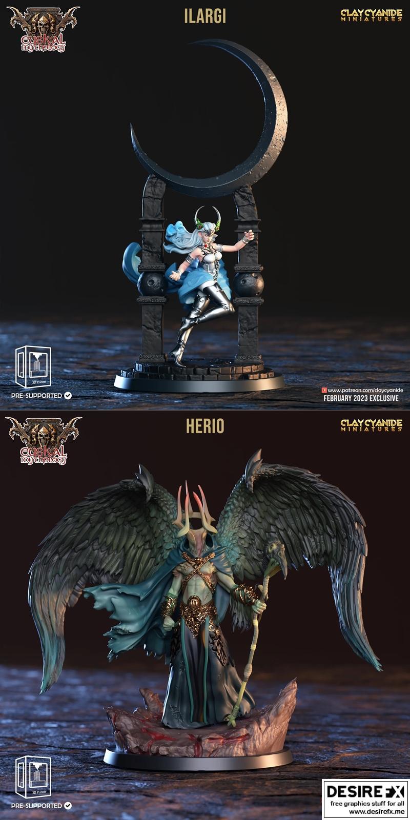 克莱因蓝迷你模型——伊尔拉格与赫里奥|Clay Cyanide Miniatures – Illargi and Herio – 3D Print Model STL