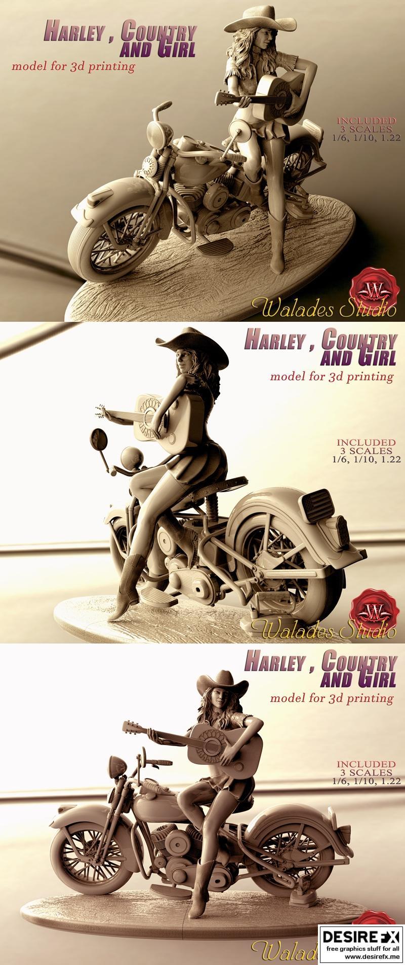哈雷国与少女 3D打印模型|Harley Country and Girl – 3D Print Model STL