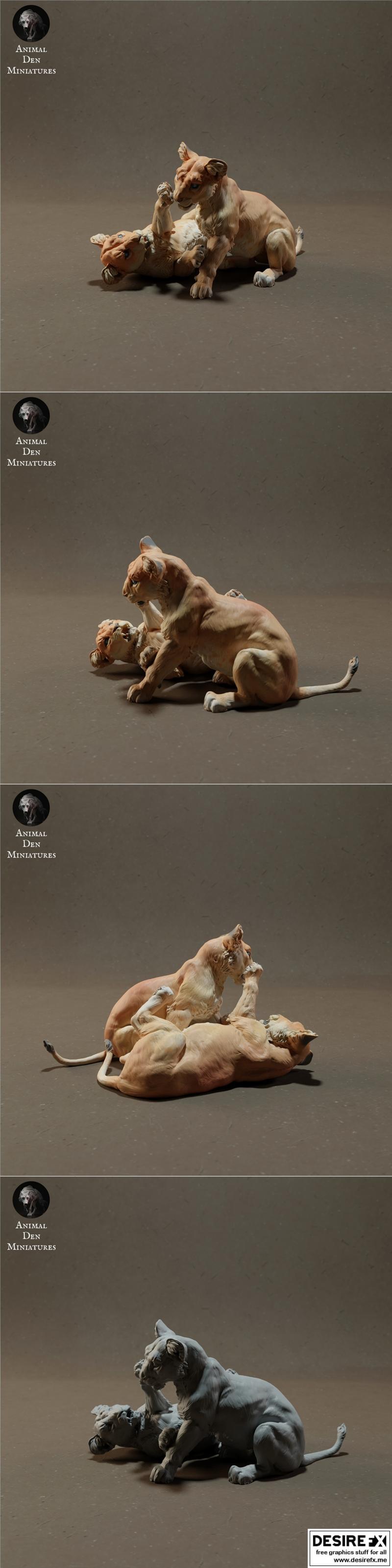 狮子幼崽玩耍 - 3D打印模型|Lion Cubs Playing – 3D Print Model STL