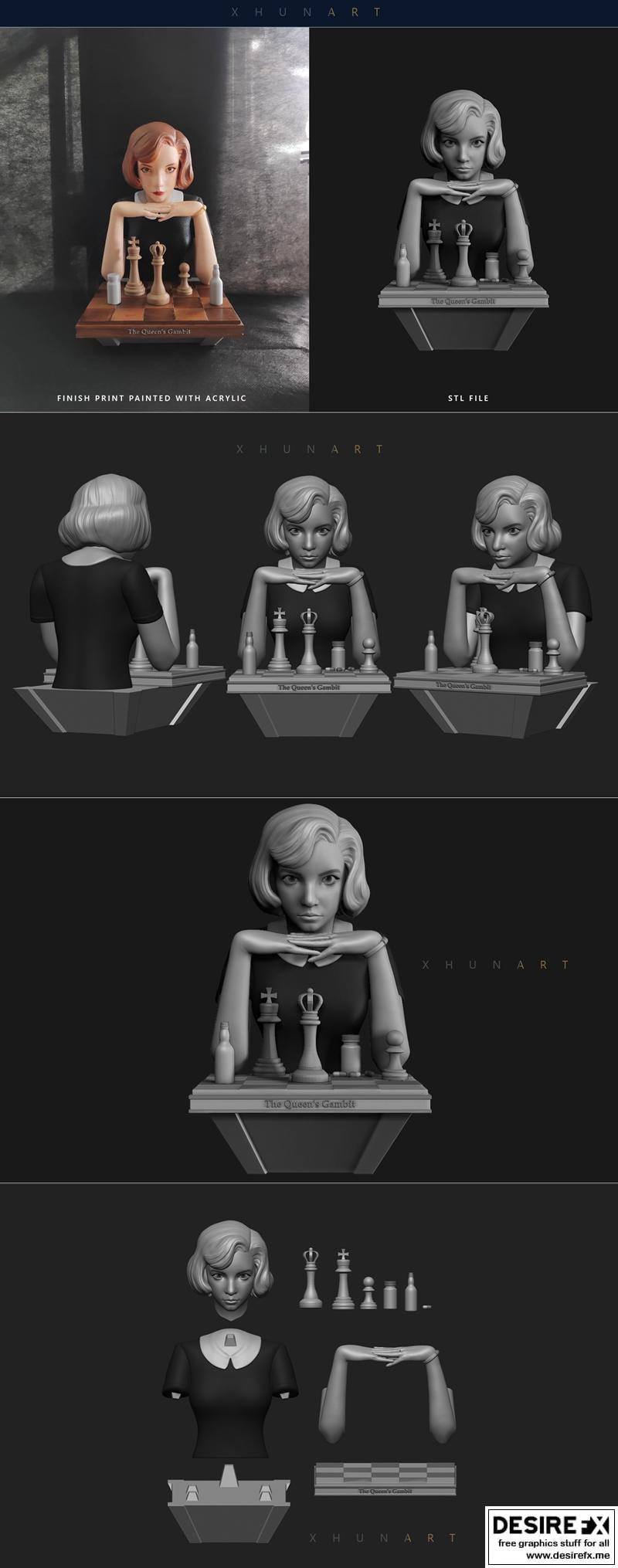 女王的赌注 贝丝·哈蒙 3D打印模型|Queens Gambit Beth Harmon – 3D Print Model STL