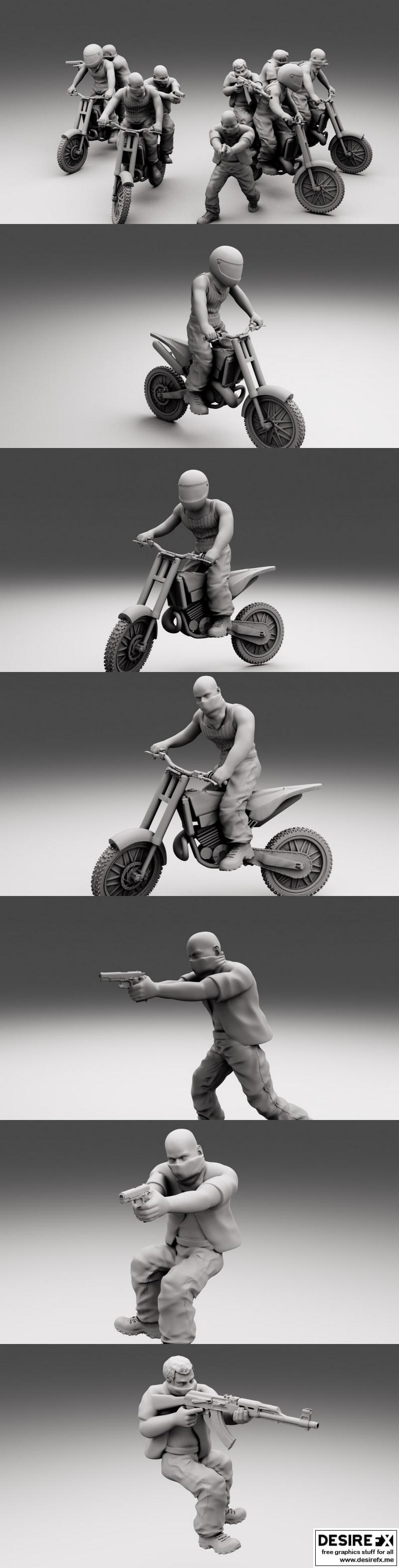 TurnBase迷你战棋 3D打印模型：摩托帮成员|TurnBase Miniatures Wargames – Biker Gang – 3D Print Model STL