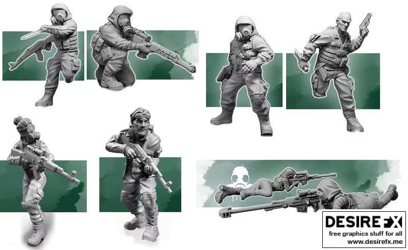 后末日迷你模型——追猎者系列3D打印模型|Post Apocalyptic Miniatures – Stalkers – 3D Print Model STL