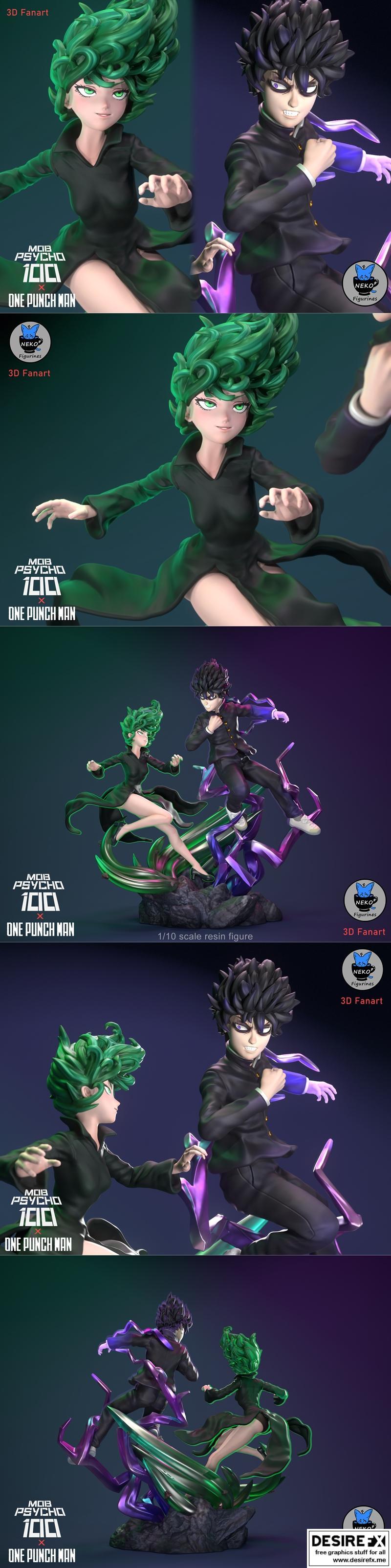 Mob与塔兹麦基迪orama 3D打印模型|Mob Vs Tatsumaki Diorama – 3D Print Model STL