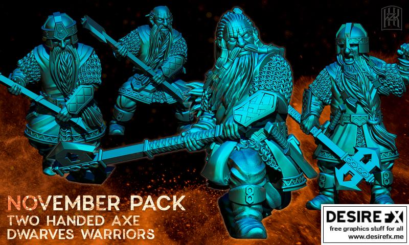 流放矮人远征队——双持战斧矮人战士 3D打印模型|Exiled Dwarves Expedition – Two Handed Axe Dwarves Warriors – 3D Print Model STL