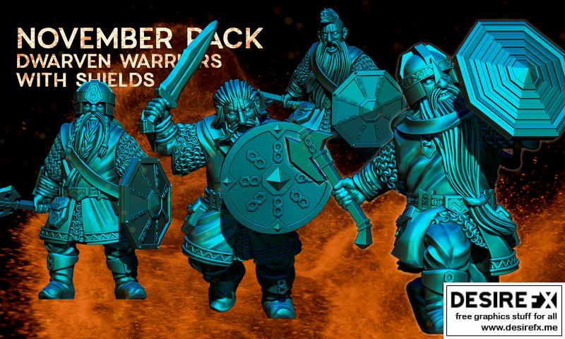 流放矮人远征队——矮人战士持盾3D打印模型|Exiled Dwarves Expedition – Dwarven Warriors with Shields – 3D Print Model STL