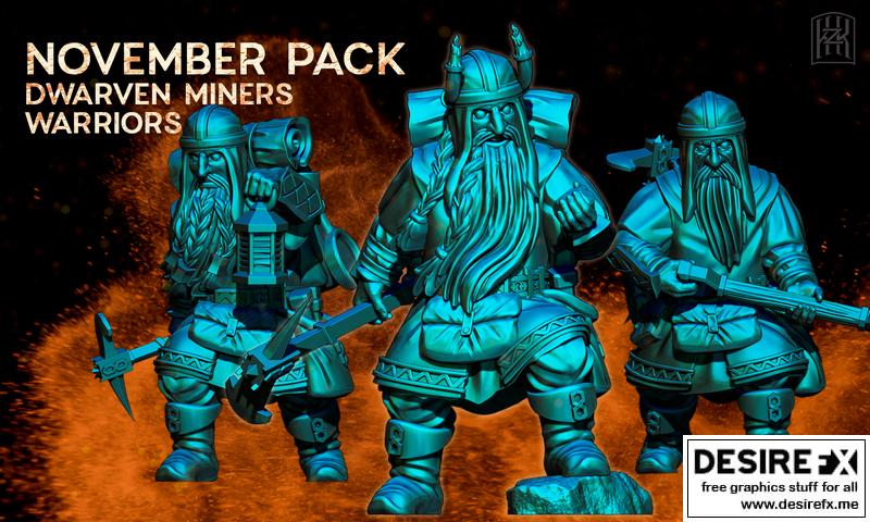 流放矮人远征队——矮人矿工战士 3D打印模型|Exiled Dwarves Expedition – Dwarven Miners Warriors – 3D Print Model STL