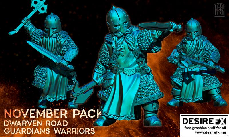 矮人之路守护者战士 3D打印模型|Exiled Dwarves Expedition – Dwarven Road Guardians Warriors – 3D Print Model STL