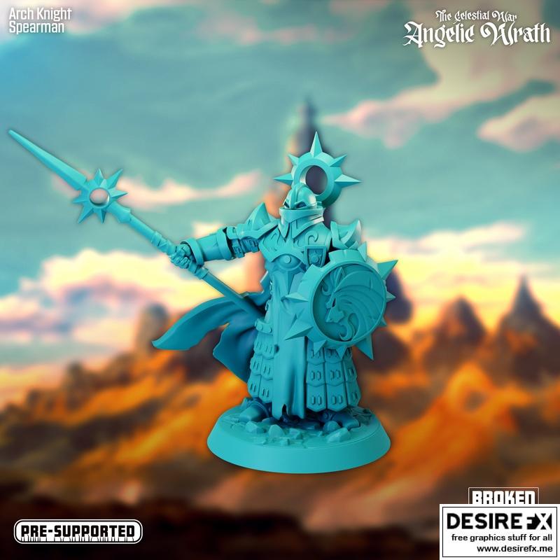 天界之战——天使之怒——圣骑士矛兵 3D打印模型|The Celestial War – Angelic Wrath – Arch Knight Spearman – 3D Print Model STL