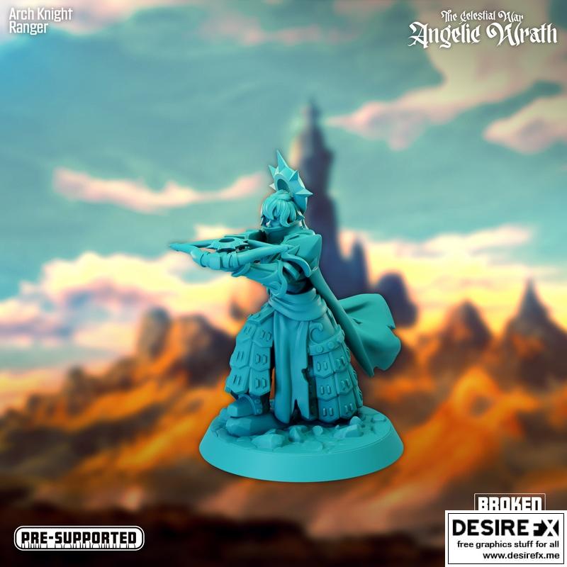 天界之战——天使之怒——圣骑士战士 3D打印模型|The Celestial War – Angelic Wrath – Arch Knight Ranger – 3D Print Model STL