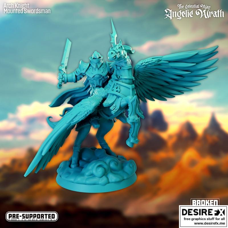 天界之战——天使之怒——骑乘剑骑士 3D打印模型|The Celestial War – Angelic Wrath – Arch Knight Mounted Swordsman – 3D Print Model STL