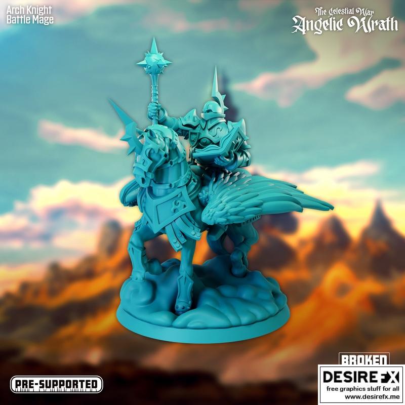 天界之战——天使之怒——骑乘战魔法师 arch knight 3D打印模型|The Celestial War – Angelic Wrath – Arch Knight Mounted Battle Mage – 3D Print Model STL