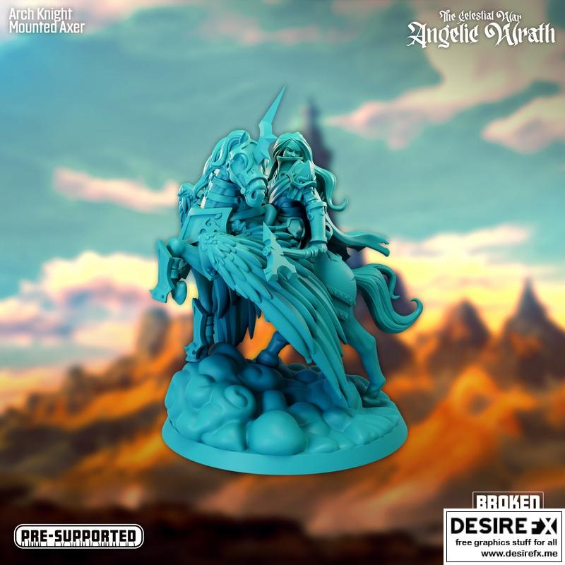 天界之战——天使之怒——圣骑士坐骑斧手 3D打印模型|The Celestial War – Angelic Wrath – Arch Knight Mounted Axer – 3D Print Model STL