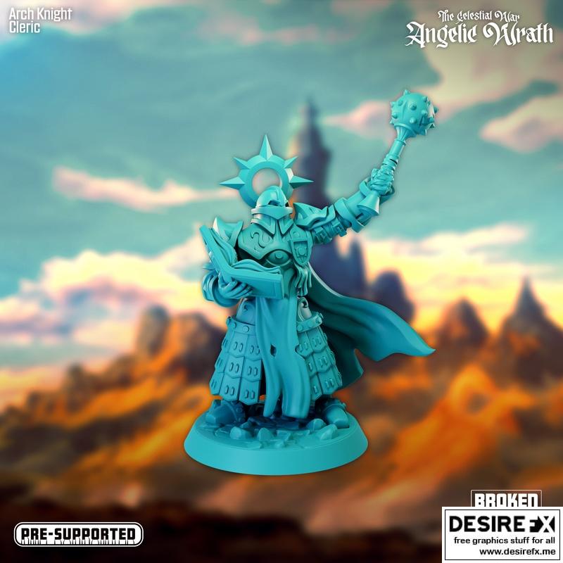 天界之战——天使之怒——圣骑士牧师 3D打印模型|The Celestial War – Angelic Wrath – Arch Knight Cleric – 3D Print Model STL