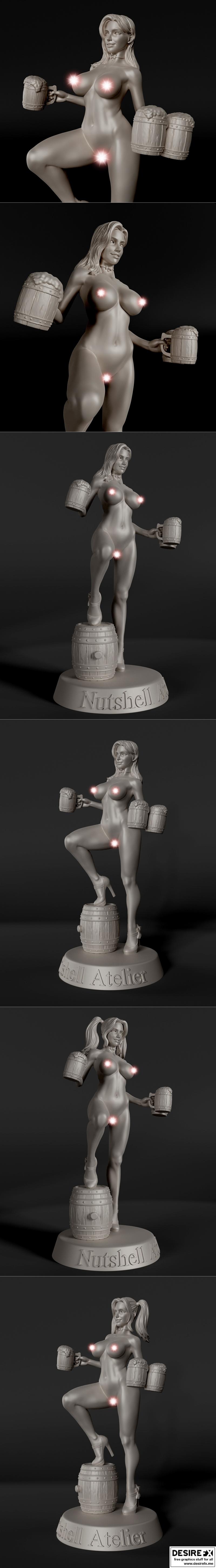 Nutshell工坊 - 杠铃女孩 - 3D打印模型|Nutshell atelier – Barmaid Girl – 3D Print Model STL