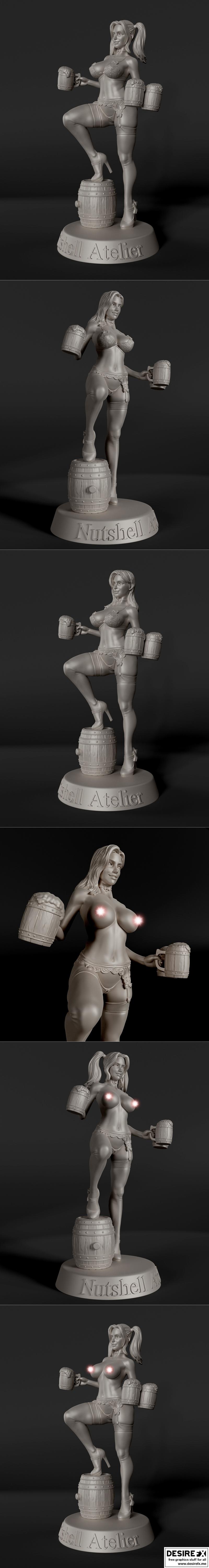 Nutshell工坊 - 杠铃女孩 - 3D打印模型|Nutshell atelier – Barmaid Girl – 3D Print Model STL