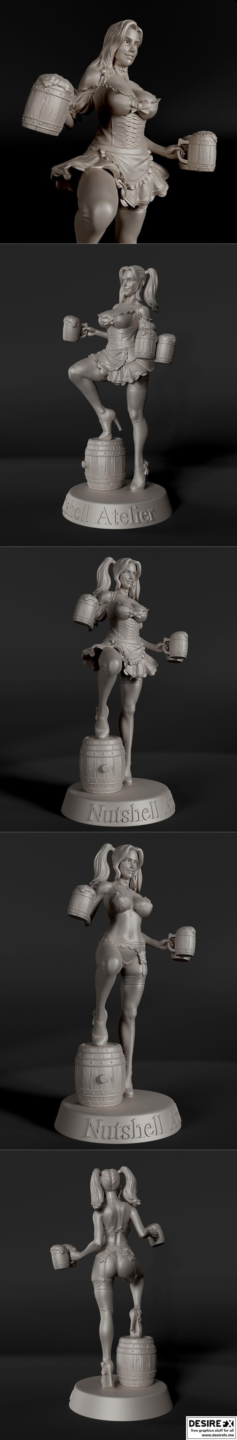 Nutshell工坊 - 杠铃女孩 - 3D打印模型|Nutshell atelier – Barmaid Girl – 3D Print Model STL