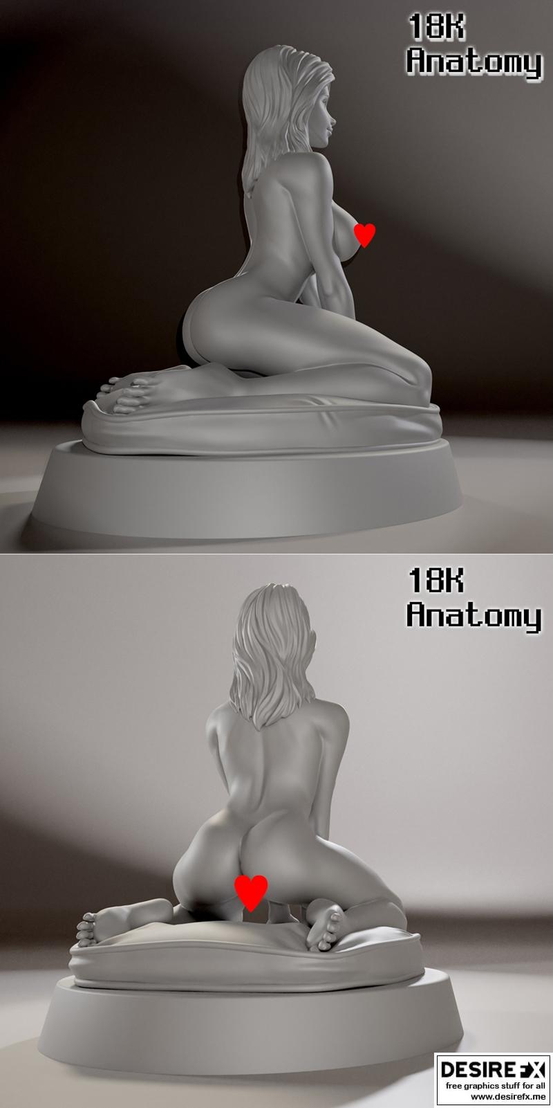 18K解剖模型：动漫角色跪姿细节3D打印模型|18K Anatomy – Ahegao and Normal Kneel Down – 3D Print Model STL