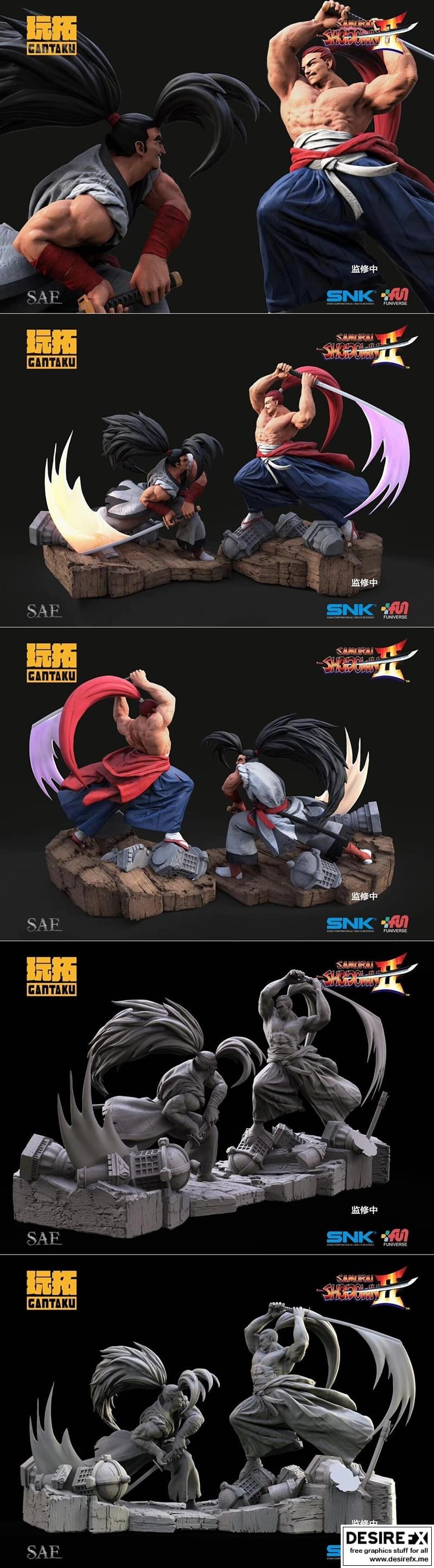 Gantaku《鬼灭之刃》哈切 VS 丰炬 3D打印模型|Gantaku – Samurai Spirits Ⅱ Diorama Haohmaru VS Genjuro – 3D Print Model STL