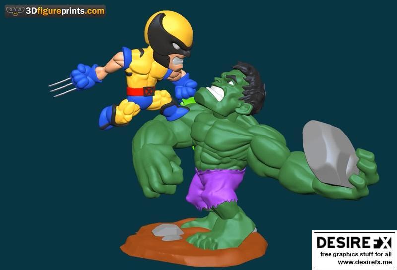 Hulk vs Wolverine 战斗模型 3D打印文件|Hulk Vs Wolverine Chibi – 3D Print Model STL