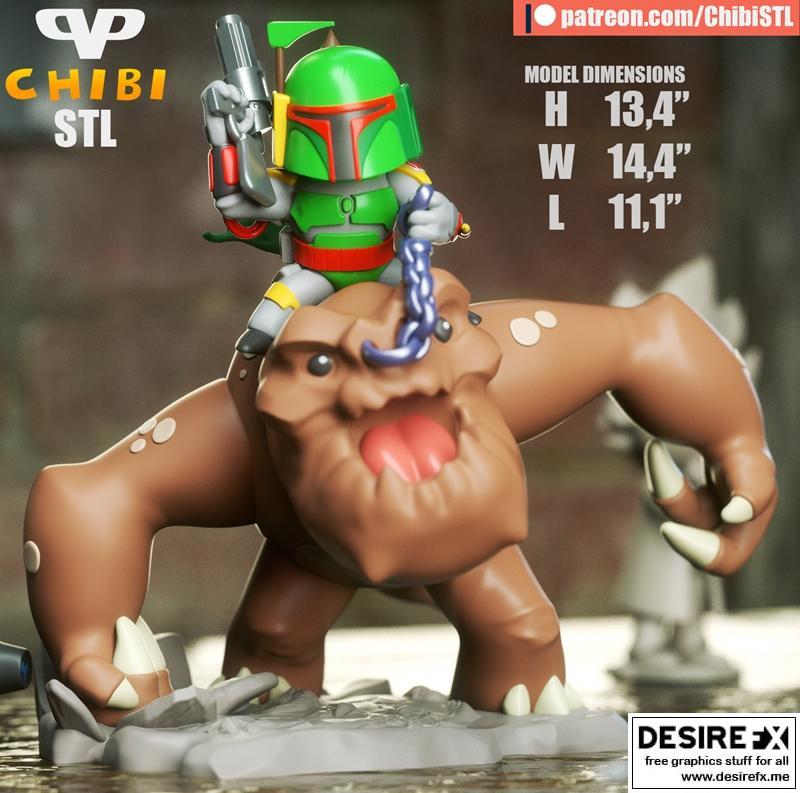 兰博·费特 战斗巨兽 模型 3D打印|Boba Fett on Rancor Chibi – 3D Print Model STL