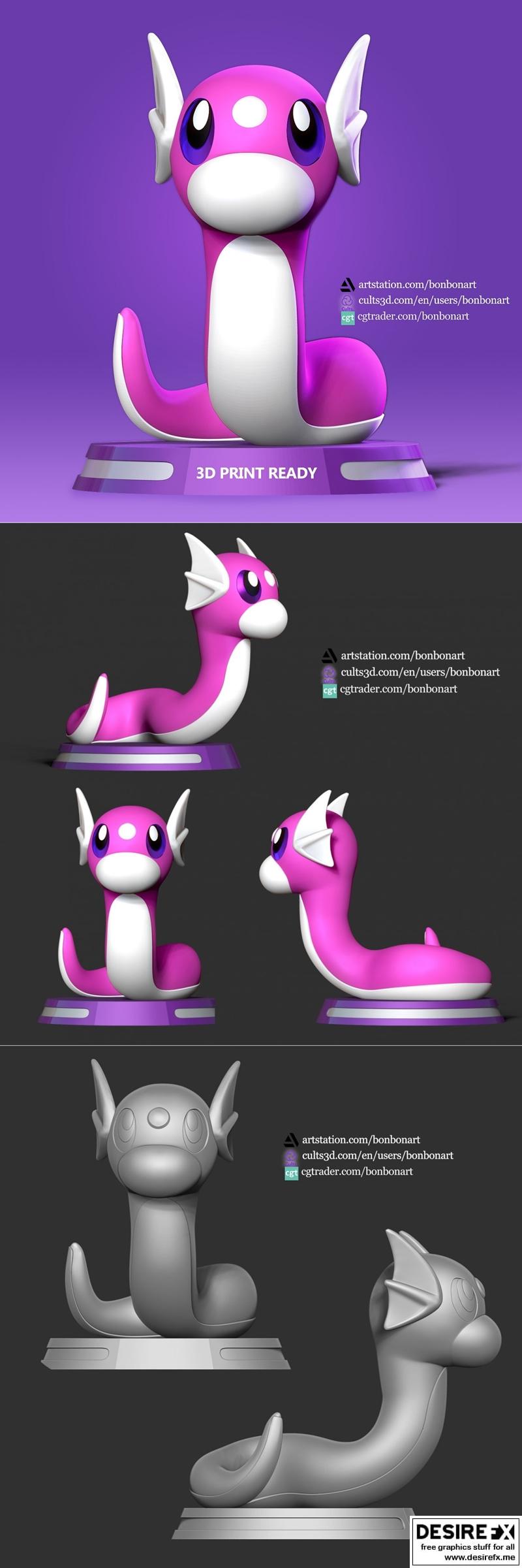 宝可梦3D打印模型：Dratini|Dratini – Pokemon Go – 3D Print Model STL