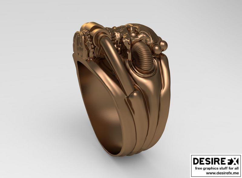 黑暗千年 Skull戒指 复古赛博朋克风3D打印模型|DARK MILLENNIUM Skull RING CYBERPUNK STYLE 3D print model