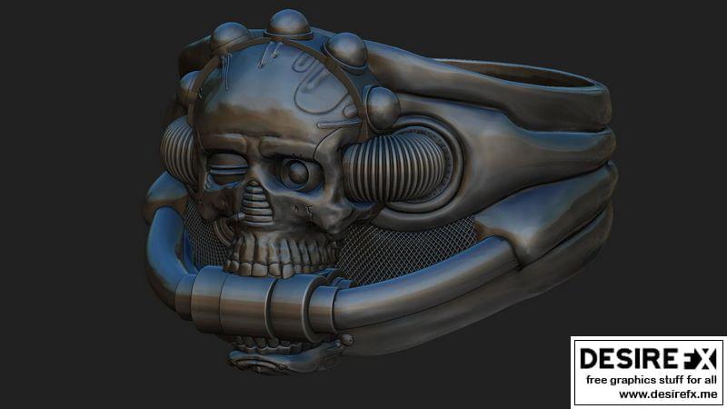 黑暗千年 Skull戒指 复古赛博朋克风3D打印模型|DARK MILLENNIUM Skull RING CYBERPUNK STYLE 3D print model