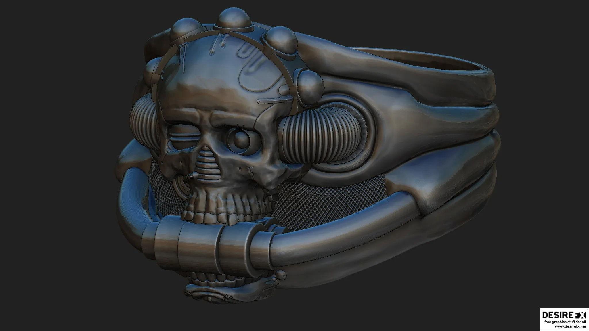 黑暗千年 Skull戒指 复古赛博朋克风3D打印模型|DARK MILLENNIUM Skull RING CYBERPUNK STYLE 3D print model
