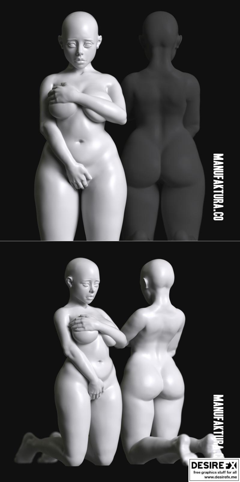 系列104b - 女囚奴隶跪姿模型 - 3D打印雕塑|Sub Series 104b – Naked and Kneeling Female Prisoner Slave – 3D Print Model STL