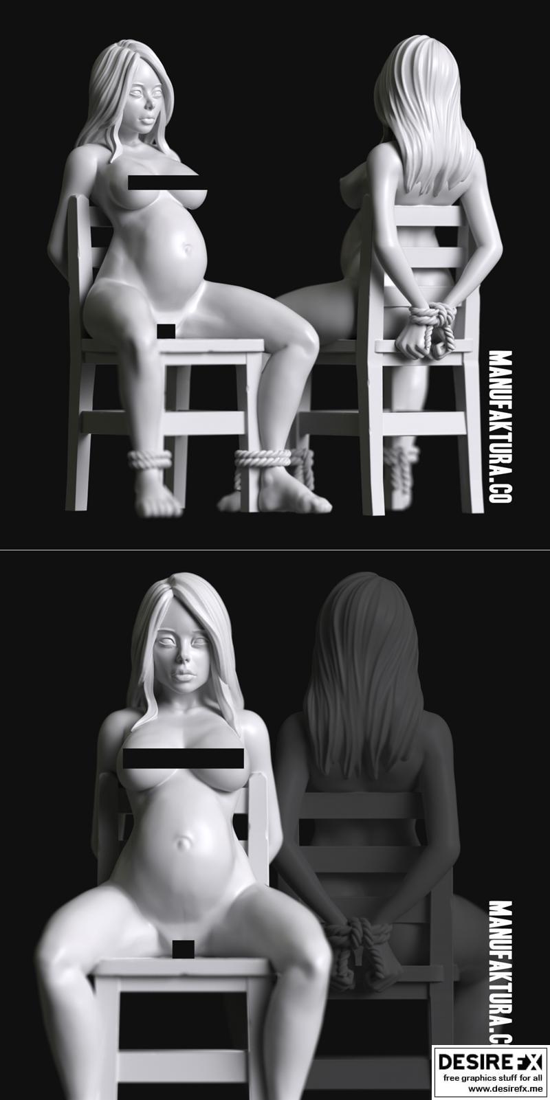 系列84 - 怀孕女性囚徒奴隶3D打印模型|Sub Series 84 – Naked and Bound Pregnant Female Prisoner Slave – 3D Print Model STL