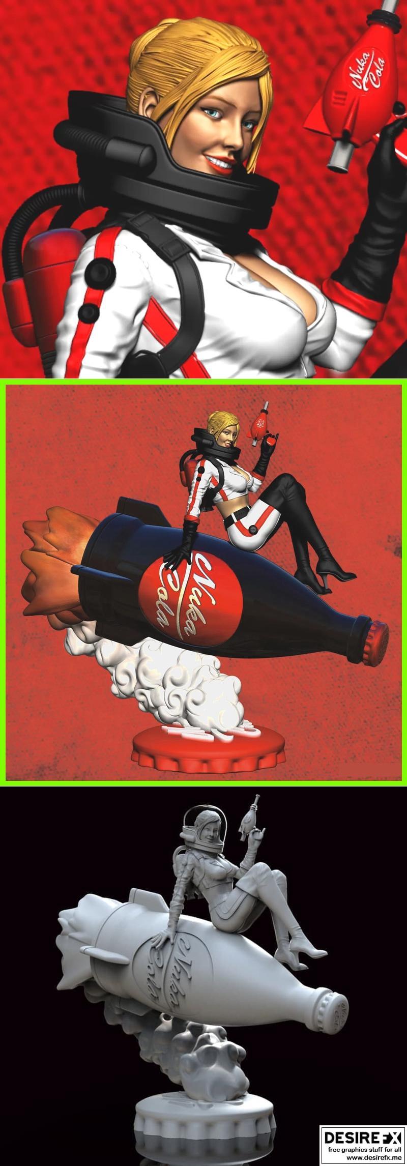 Nuka Cola女孩 3D打印模型|Carlos Silva – Nuka Cola Girl on Bottle – 3D Print Model STL