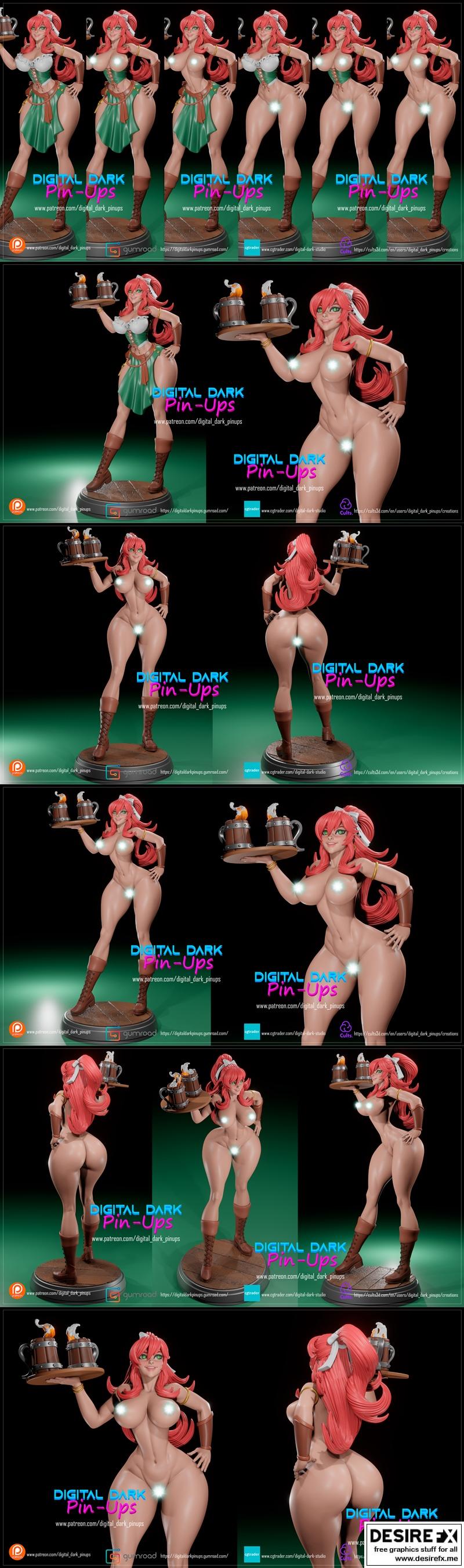 数字暗黑贴纸少女——调酒师 3D打印模型|Digital Dark Pin-Ups – Barmaid – 3D Print Model STL